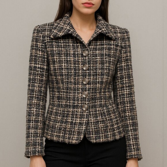 Lea Rome Women's Blazer Gray Wool Boucle France size 38 Small Twee Office Chic - Picture 1 of 8